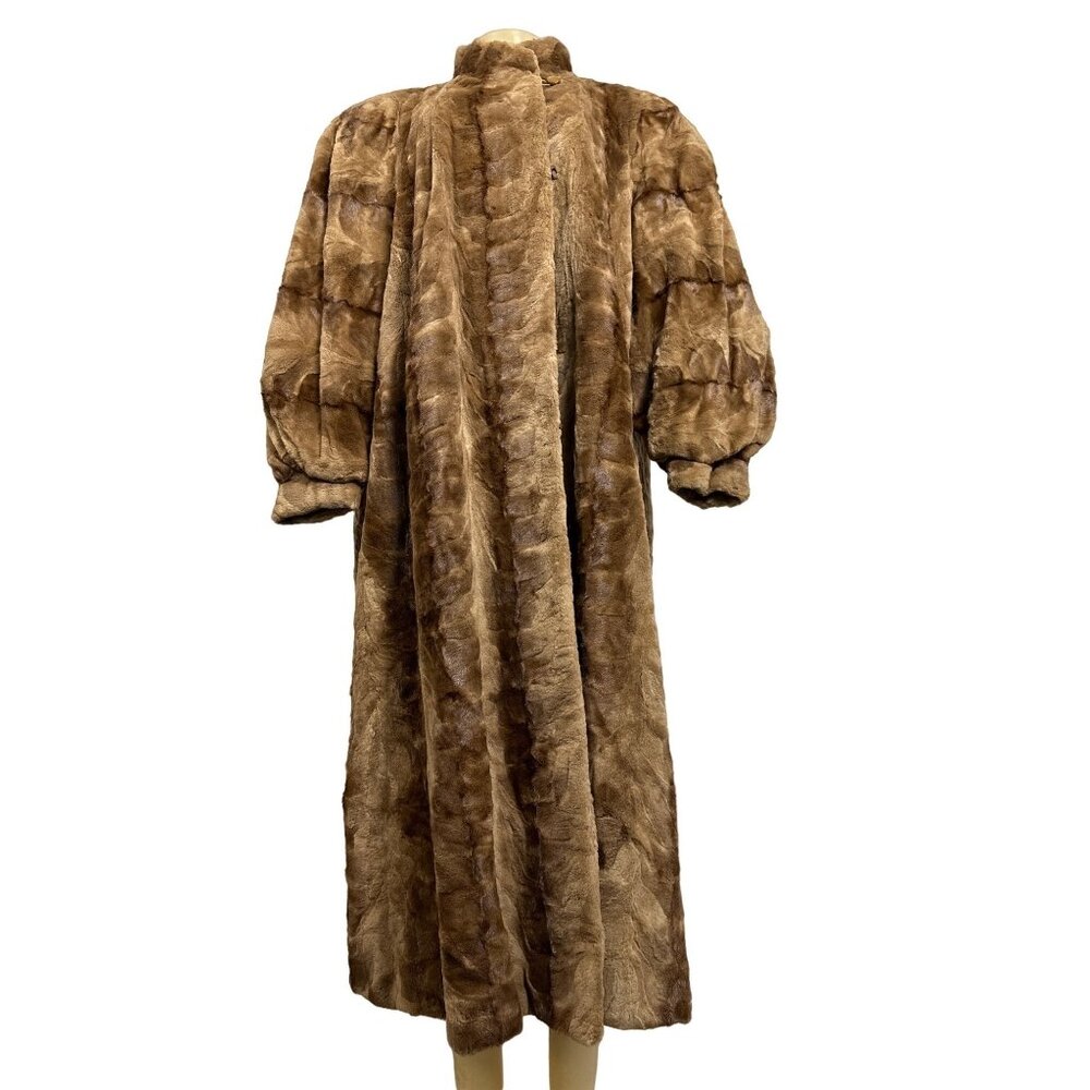 Vintage Gartenhaus Brown Long Fur Coat for Women